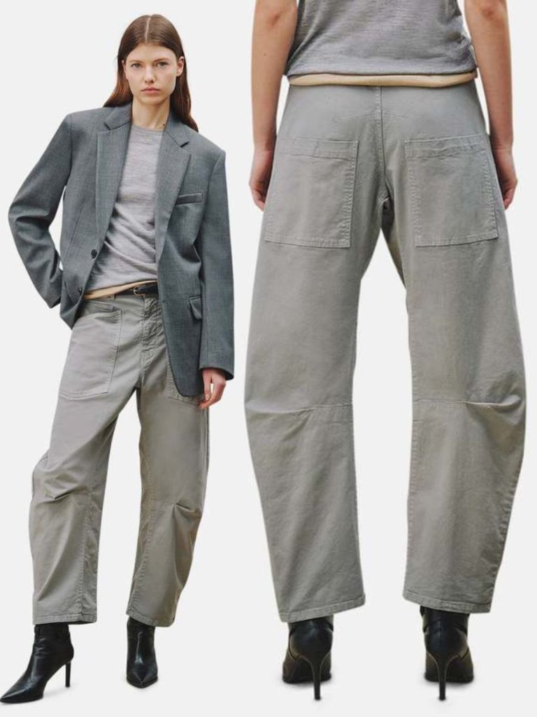 Nili Lotan Shon Pant Grey Barrel Leg Cotton Twill Size 8